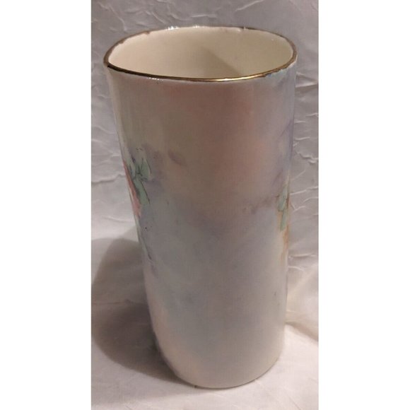 Vtg Kleine Co Vase Art Pottery Roses Handpainted Signed M. H. Davis Floral Gold - Picture 5 of 16